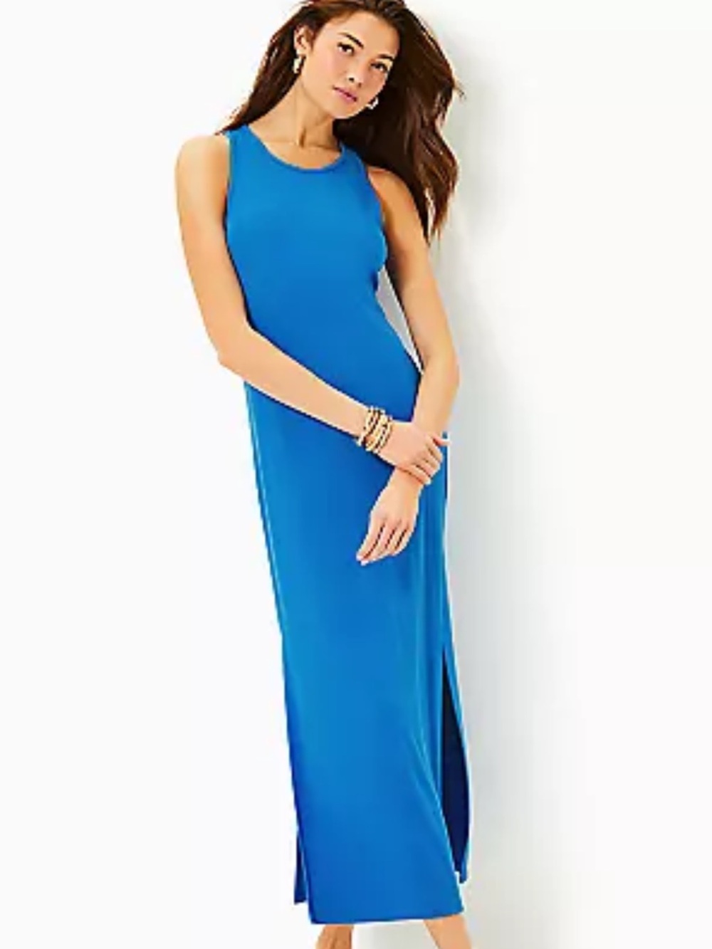 Lilly Pulitzer Sleeveless Bright Blue Maxi Dress with Side Slit